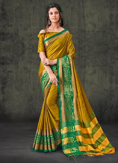 Aura Zarish Nx Yellow Casual Wear Cotton Silk Saree Catalog Catalog